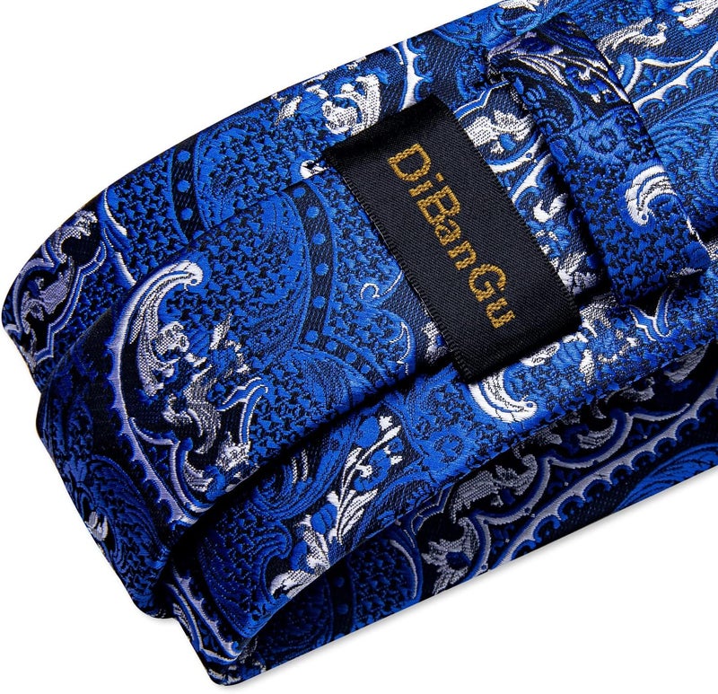 DiBanGu Paisley Ties for Men Silk Necktie and Pocket Square Cufflinks Tie Clip Set Woven Classic Mens Tie for Wedding Party - Image 4